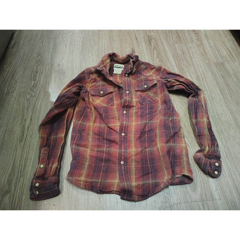 Ariat Flannel Pearl Snap Shirt Boys Large L 14-16 Fall Colors